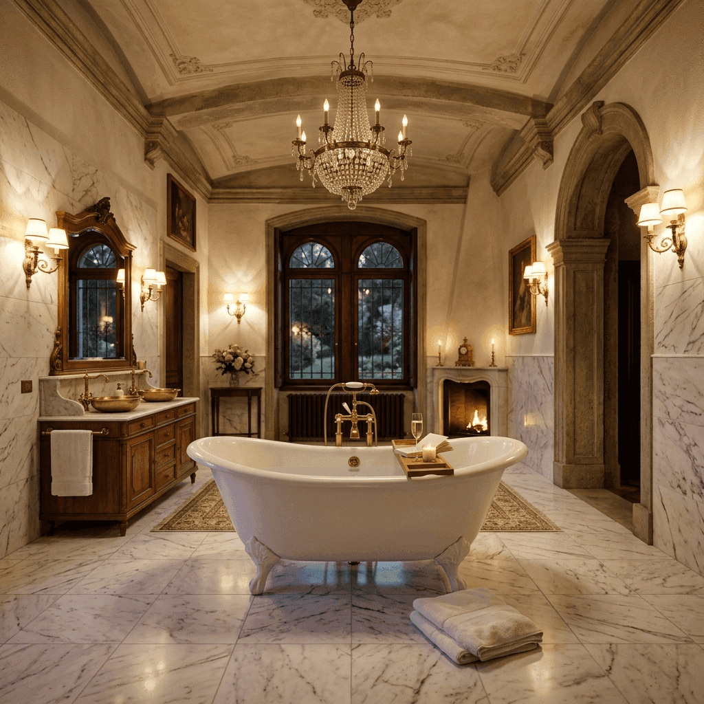 Premium-Bad mit ebenerdiger Dusche und Naturstein